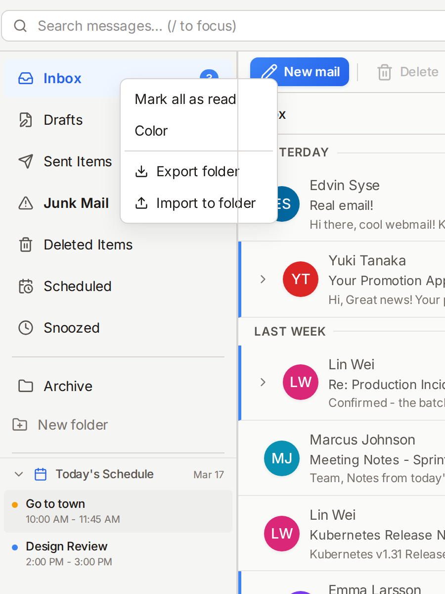 Folder context menu with colors