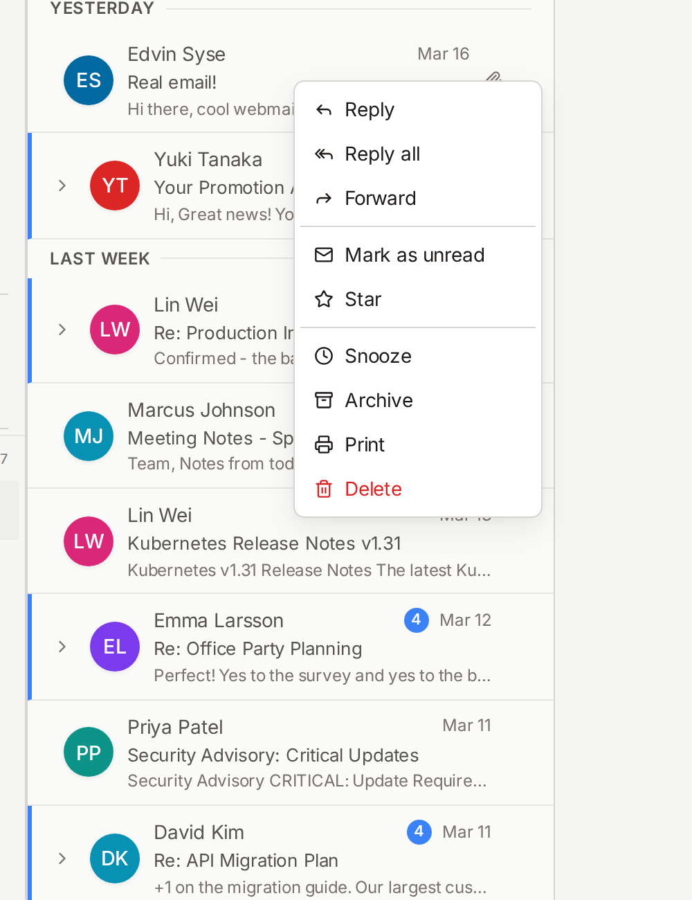 Message context menu