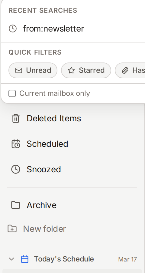 Saved searches in sidebar