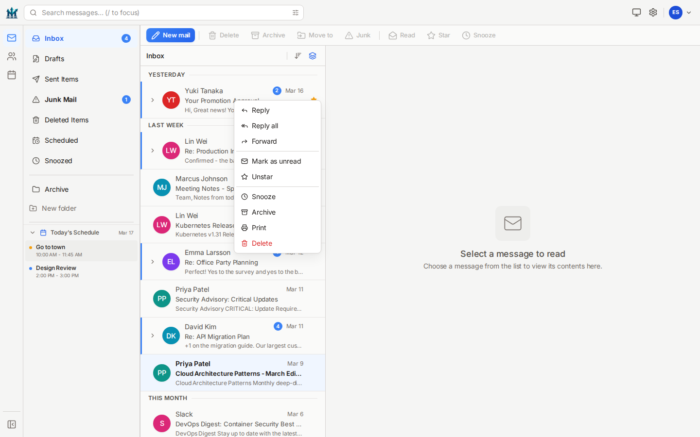 Message context menu