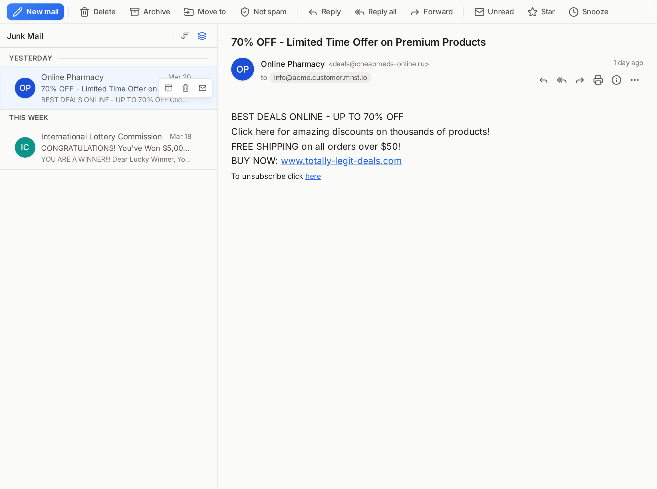 Spam protection in Junk folder