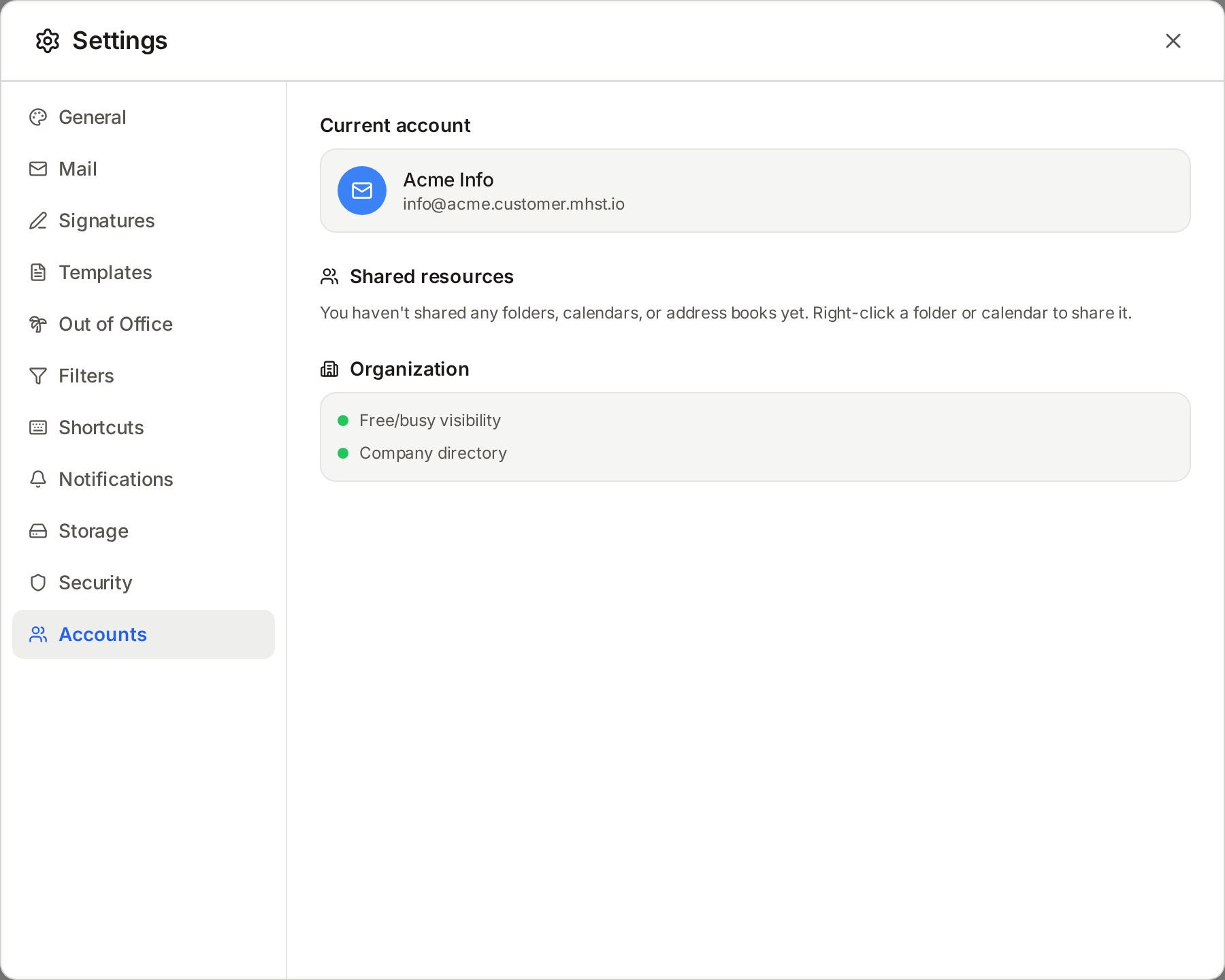 Accounts settings with collaboration